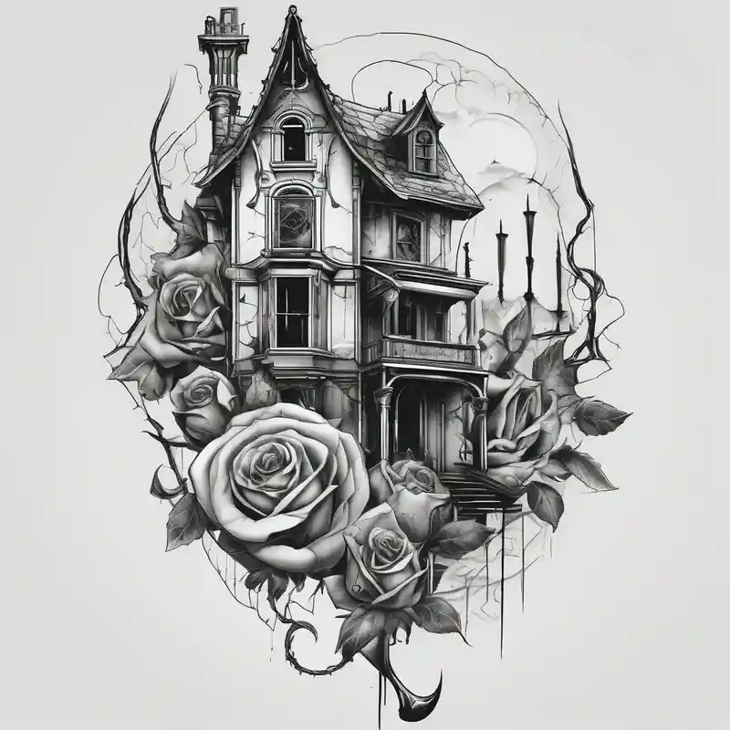 tattoo fool sleeve, old broken gothic home, broken sword, roses drake tattoos – Surréaliste, Couleurs vives